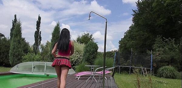  School girl skirt so short that mini, Lucia Outdoors fun with her skirt is flying